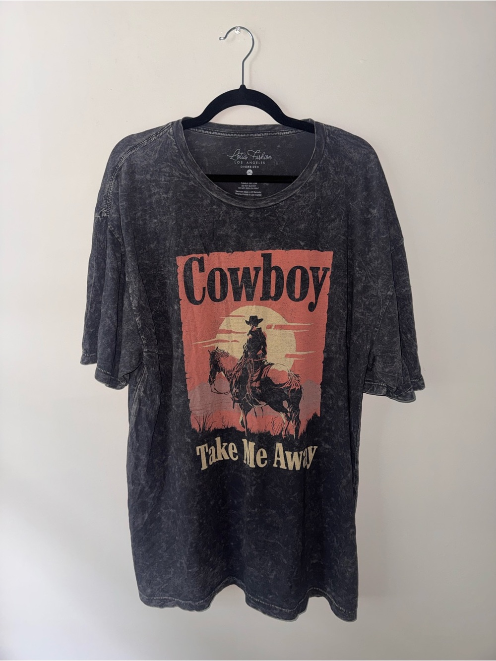 Lotus Fashion Los Angeles Cowboy Graphic Tee - Black with Rust Print